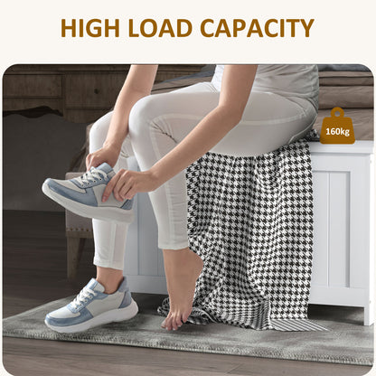 Storage Chest, Modern Storage Trunk with 2 Safety Hinges and Cut-out Handles, Wooden Toy Box for Living Room, Entryway, 76 x 40 x 48 cm, White