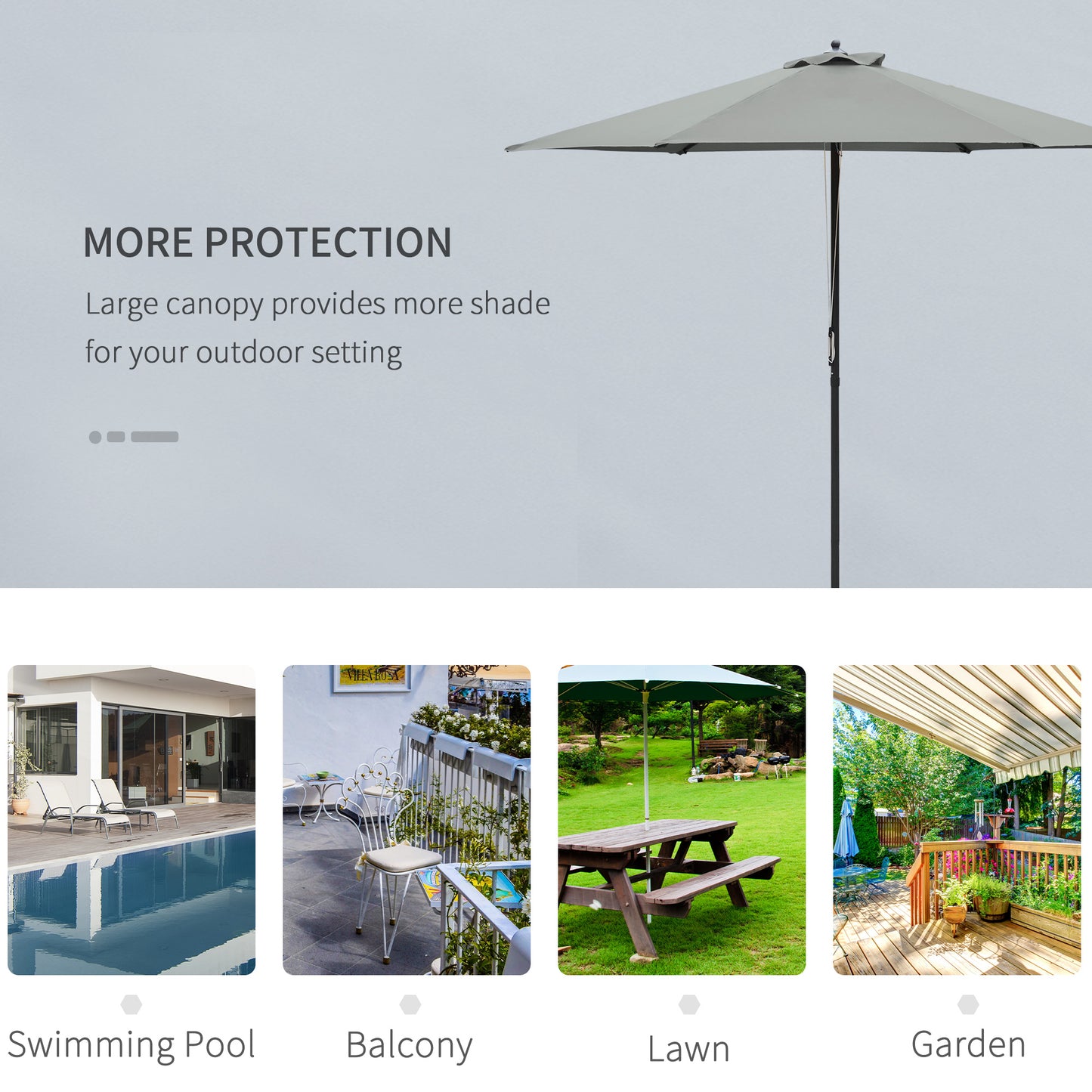 Outsunny 2.8m Patio Parasols Umbrella Outdoor 6 Ribs Sunshade Canopy Manual Push Garden Backyard Furniture, Dark Grey
