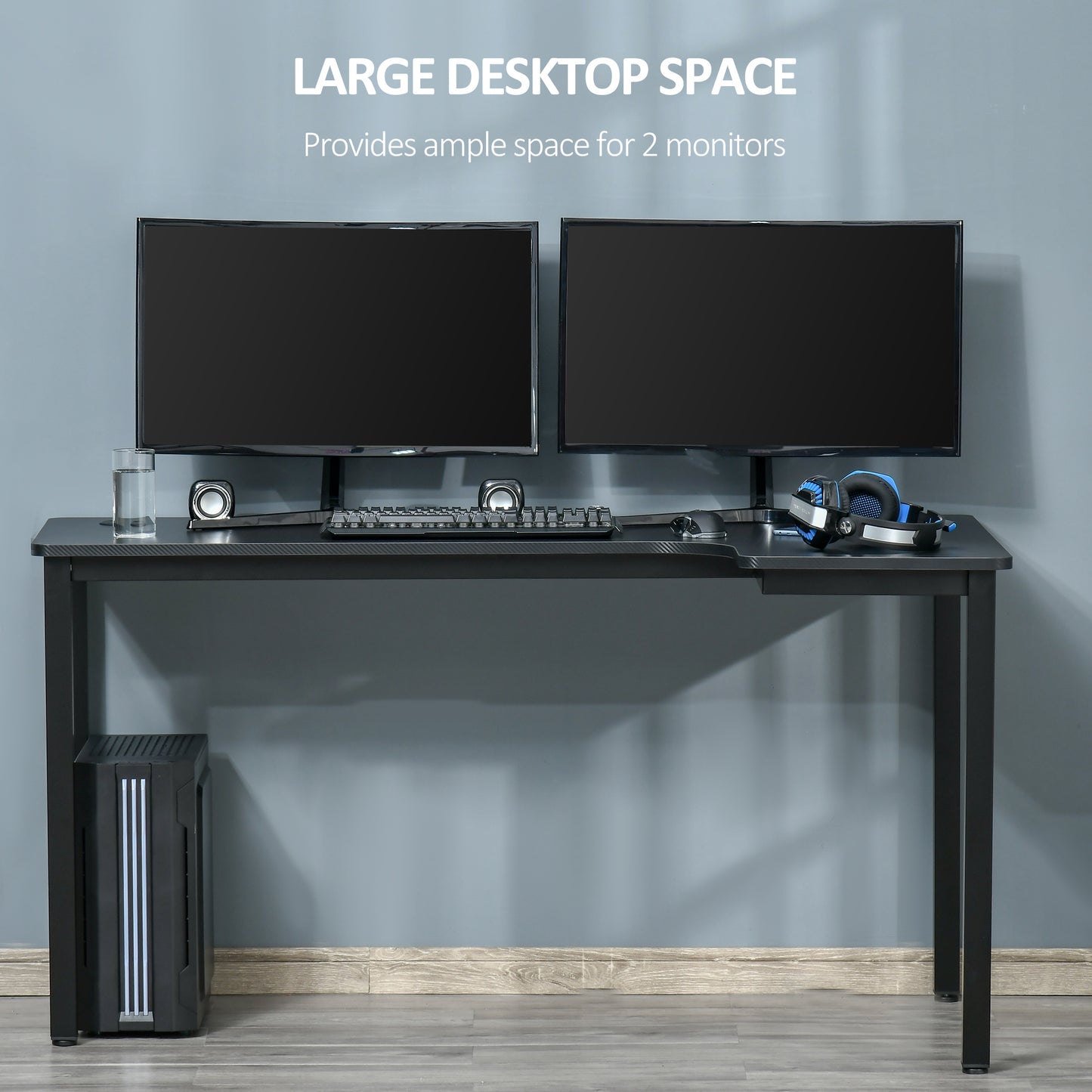 L-Shaped Gaming Desk, Computer Corner Desk, Home Office Workstation with Cable Management, 145 x 81 x 76cm, Black