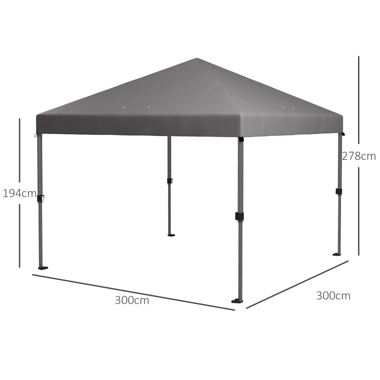 Outsunny 3 x 3(m) Pop Up Gazebo 1 Person Easy Up Marquee Party Tent 1-Button Push Adjustable Straight Legs Instant Shelter - Grey
