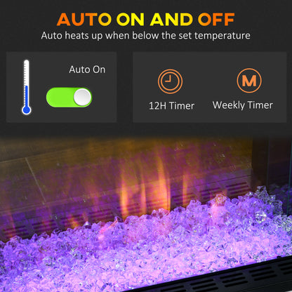 Electric Fireplace w/ Surround, 92cm Freestanding Electric Fire w/ Remote Control, Overheat Protection, Timer, Eco Mode, White 1000W/2000W