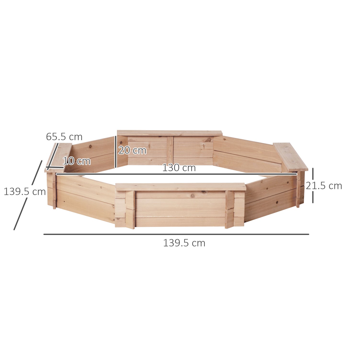 Outsunny Kids Wooden Octagon Sandbox, Outdoor Children Playset for Backyard, with polyester Cover for 3-8 years old, 139.5 x 139.5 x 21.5 cm