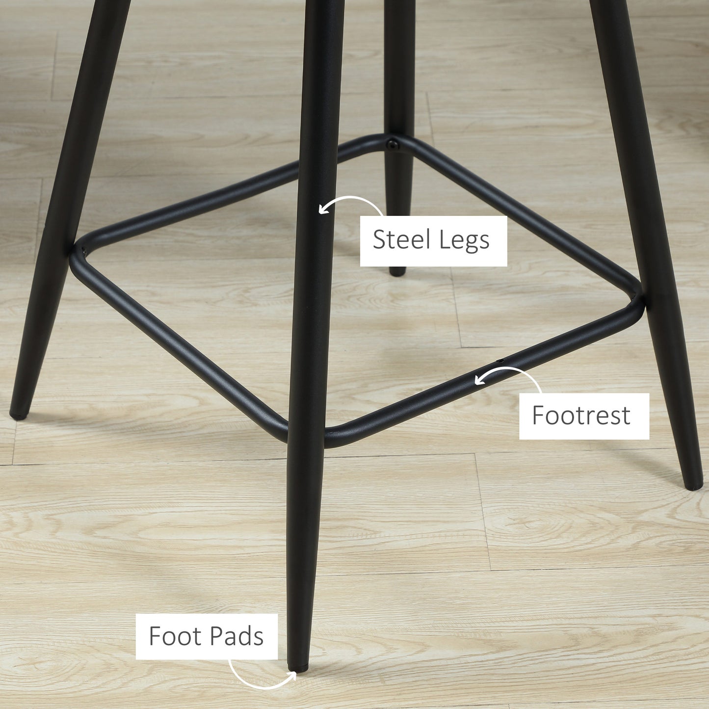 Retro Style Set of 2 Bar stools With Backs, Velvet-Touch Fabric Counter Height Bar Chairs, Kitchen Stools with Steel Legs for Dining Area, Grey