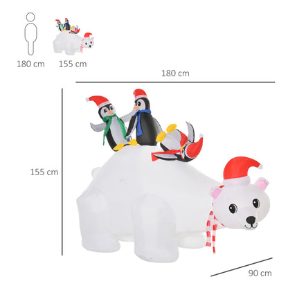 5ft Outdoor Christmas Inflatable With LED Light, Lighted Blow Up Polar Bear With Three Penguins, Giant Yard Party Decoration For Garden Lawn