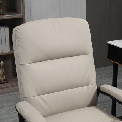 High Back PU Leather Office Chair | Double-Tier Padded Seat | Armrests | 360° Swivel | 5 Wheels | Height Adjustable 108-118cm | 51x43cm Seat | 120kg | Light Grey