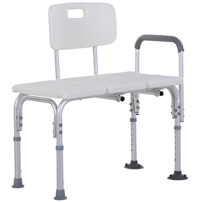 Height Adjustable Shower Chair Bath Bench With Armrest and Backrest - White