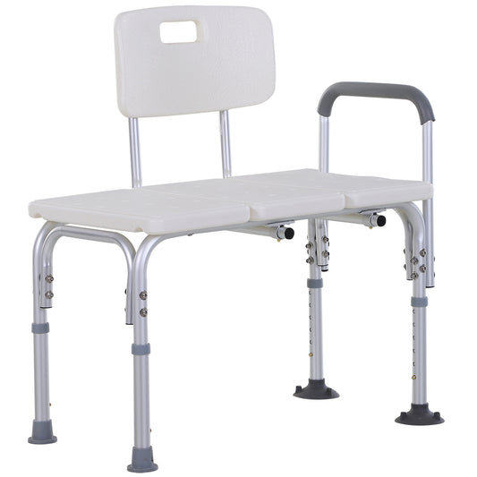Height Adjustable Shower Chair Bath Bench With Armrest and Backrest - White