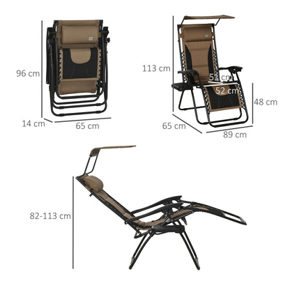 Outsunny Zero Gravity Lounger Chair, Folding Reclining Patio Chair with Shade Cover, Cup Holder and Headrest for Poolside, Camping, Brown