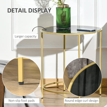 Round Side Table Modern Coffee Tables with Gold Metal Base, Table with Tempered Glass Tabletop, for Living Room, Bedroom, dining room