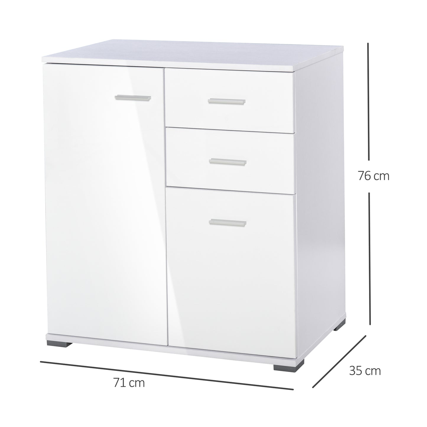 High Gloss Side Cabinet, Size 71x35x76 cm-White