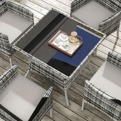 Outdoor Dining Set 5 Pieces Patio Conservatory with Tempered Glass Tabletop, 4 Dining Armchairs - Grey