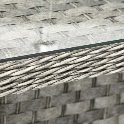 Outsunny 9-Seater PE Rattan Garden Furniture Set, 50,000 BTU Gas Fire Pit Table, Double Corner Sofa, 3 Footstools, Grey