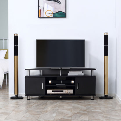 TV Unit with Storage for TVs up to 55 Inches with 2 Storage Shelves and 2 Cupboards, Entertainment Center for Living Room, Black