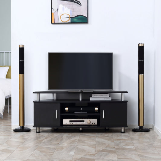 TV Unit with Storage for TVs up to 55 Inches with 2 Storage Shelves and 2 Cupboards, Entertainment Center for Living Room, Black