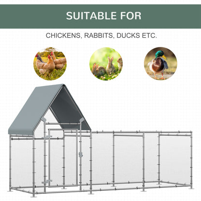 PawHut Walk In Chicken Run, Large Galvanized Chicken House, Hen Poultry House Cage, Outdoor Rabbit Hutch Metal Enclosure w/ Water-Resist Cover