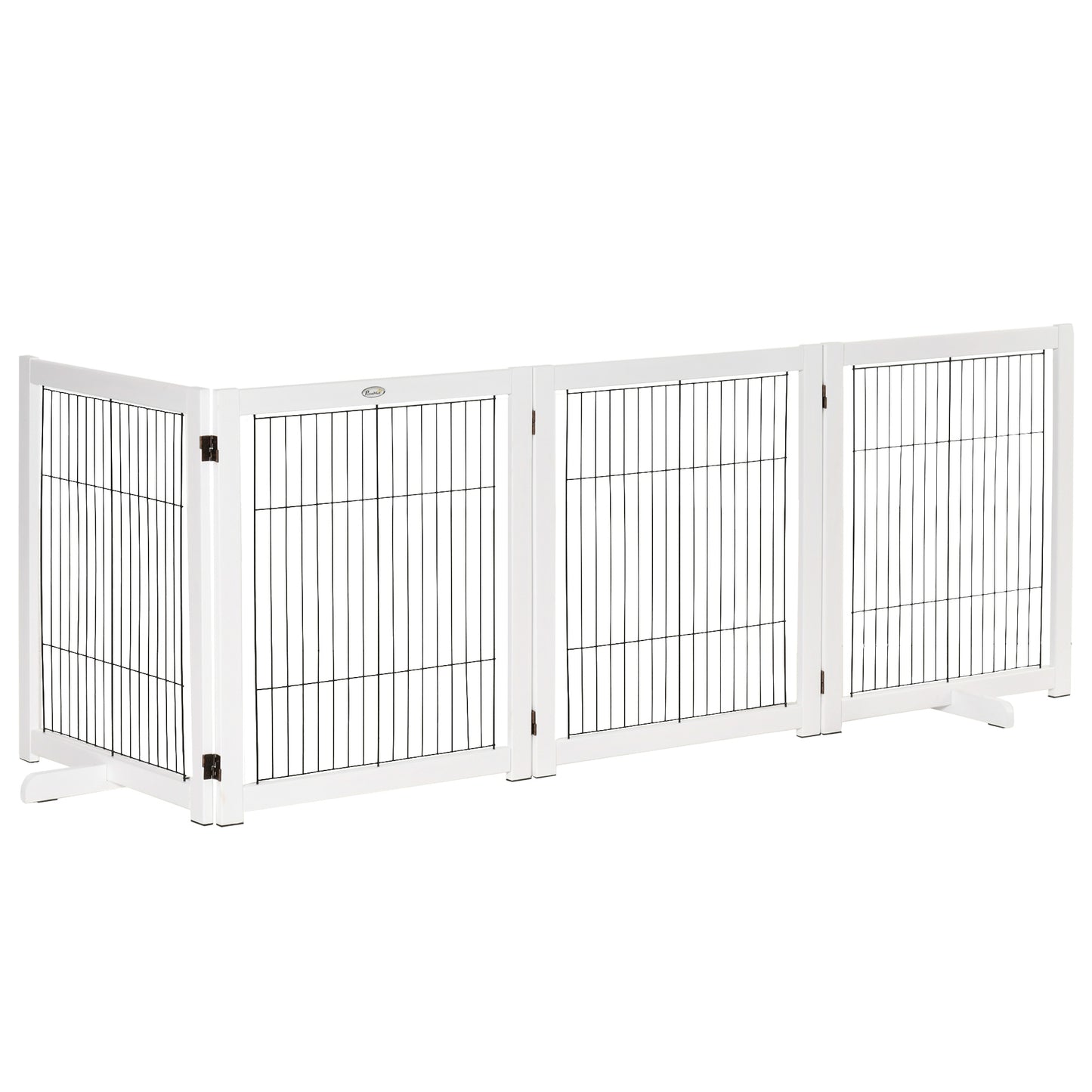 PawHut Dog Gate Wooden Foldable Small & Medium-Sized Pet Gate 4 Panel with Support Feet Pet Fence Safety Barrier for House Doorway Stairs White