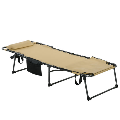 Outsunny Folding Sun Lounge With 5 Level Reclining Back, Tanning Chair With Reading Hole, Lounger with Side Pocket, Headrest - Beige