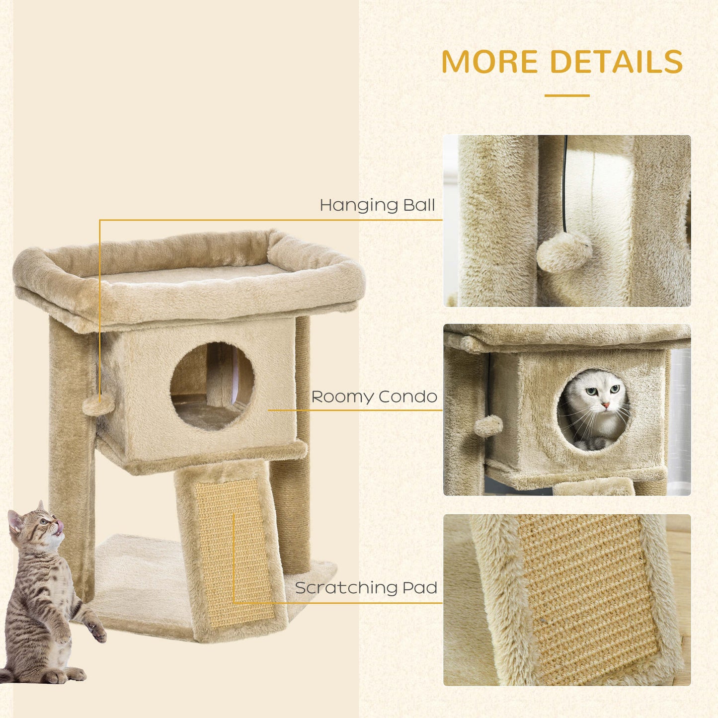 PawHut Cat tree Tower Climbing Activity Centre Kitten Furniture With Jute Scratching Pad Ball Toy Condo Perch Bed Post 40 x 40 x 57cm Coffee