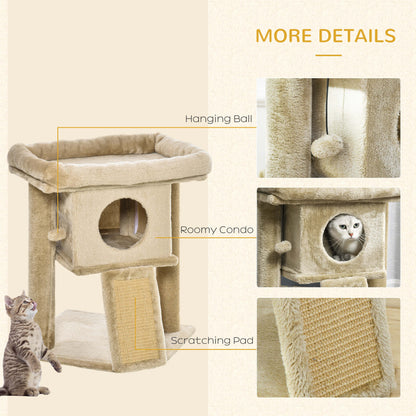 PawHut Cat tree Tower Climbing Activity Centre Kitten Furniture With Jute Scratching Pad Ball Toy Condo Perch Bed Post 40 x 40 x 57cm Coffee