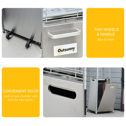 Outdoor Patio Gas Heater Stainless Steel Pyramid Propane Heater Garden Freestanding Tower Heater with Wheels, Dust Cover, Silver 11.2KW