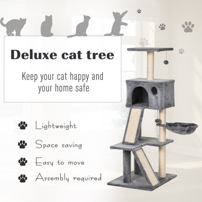 PawHut 51" Cat Tree,Activity Tower with Condo  Scratching Posts Ladders and Two Toys for Kitty Pet Climbing Relaxing and Playing