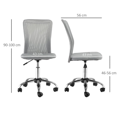 Armless Mesh Office Chair | 360° Swivel | Adjustable Height 46-56cm | Curved Mesh Back | Thick Sponge Seat | 120kg | Compact Space Saving | Grey