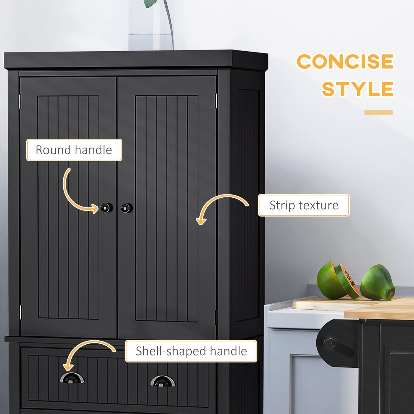Traditional Kitchen Cupboard Freestanding Storage Cabinet with Drawer, Doors and Adjustable Shelves, Black
