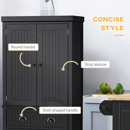 Traditional Kitchen Cupboard Freestanding Storage Cabinet with Drawer, Doors and Adjustable Shelves, Black