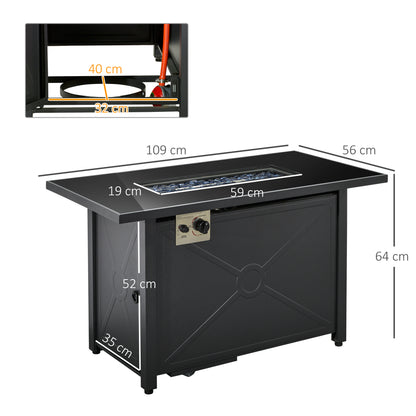 Outsunny Propane Gas Fire Pit Table, 50000BTU Smokeless Firepit Outdoor Patio Heater with Tempered Glass Tabletop, Cover, 109cm x 56cm x 64cm, Black