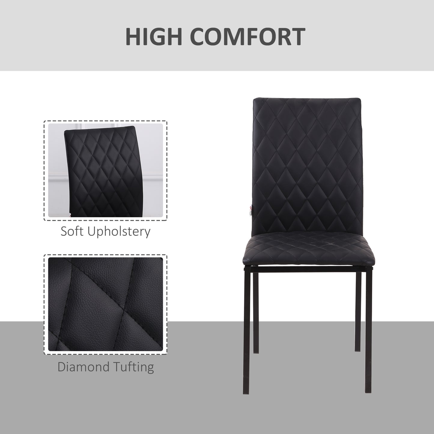 Modern Dining Chairs Upholstered Faux Leather Accent Chairs with Metal Legs for Kitchen, Set of 4, Black