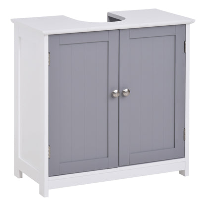 Kleankin Vanity Unit Under Sink Bathroom Storage Cabinet w/ Adjustable Shelf Handles Drain Hole Cabinet Space Saver Organizer 60x60cm - White & Grey