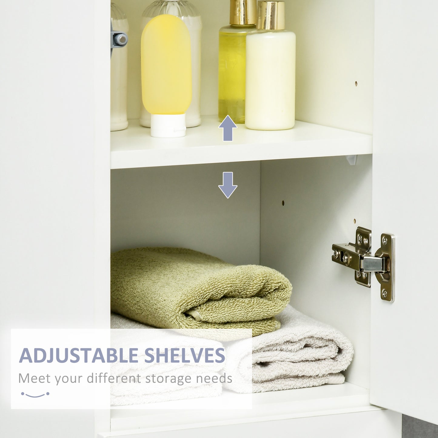 Kleankin Tall Bathroom Cabinet with Adjustable Shelves, High Gloss Storage Cupboard, Freestanding Tallboy with Storage Drawer, White