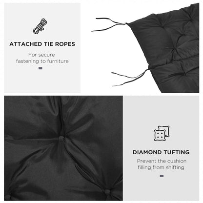 Outsunny 3 Seater Bench Garden Chair Cushion With Back and Ties for Indoor and Outdoor Use, 98 x 150 cm, Black