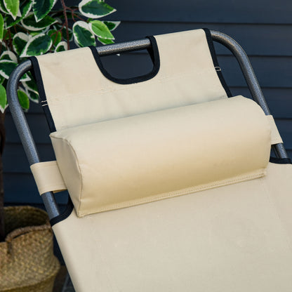 Outsunny Set Of 2 Foldable Sun Loungers with Adjustable Back, Outdoor Reclining Garden Chairs with Pillow and Armrests, Beige