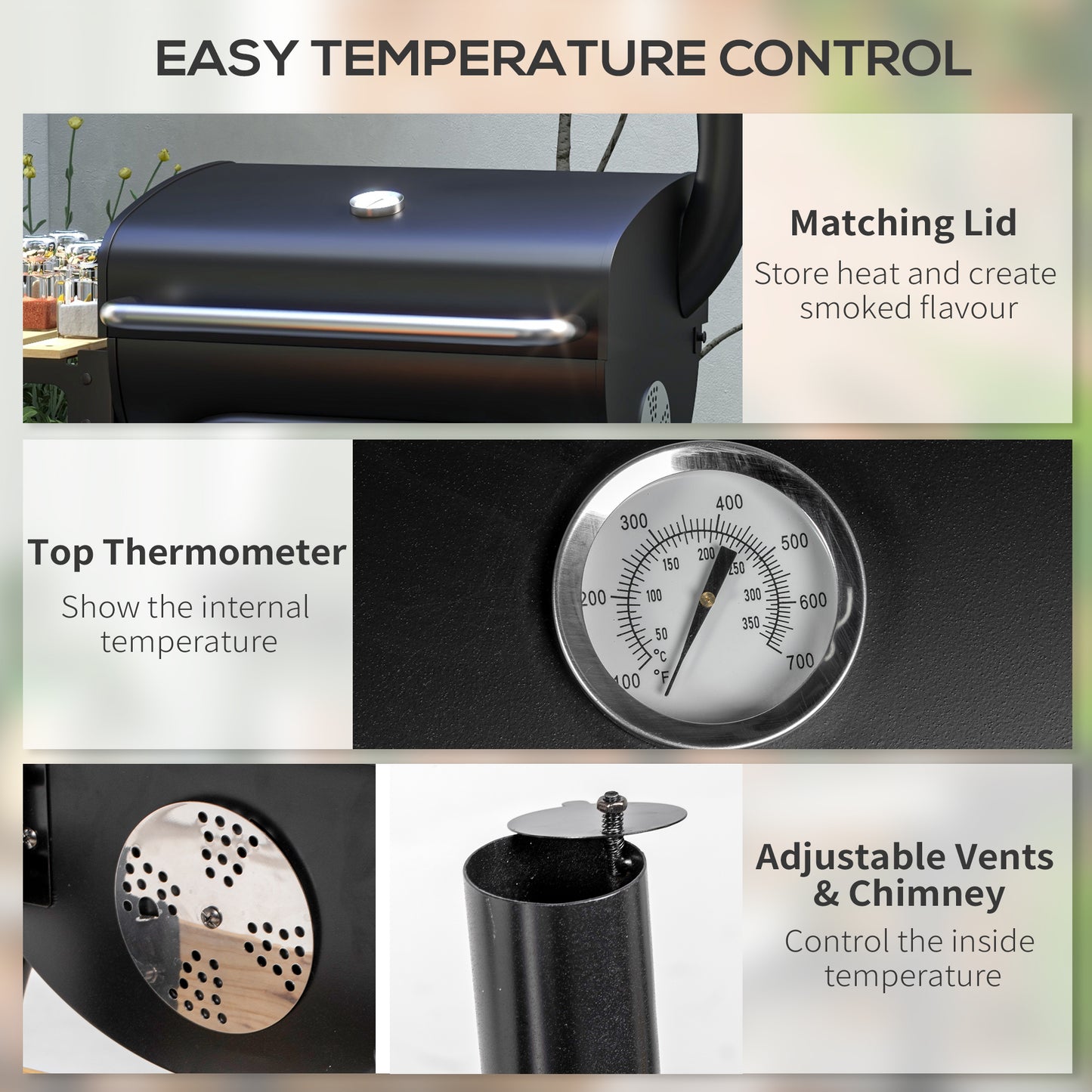 Outsunny Outdoor Wheeled Charcoal Barbecue Grill Trolley with Shelves, Black