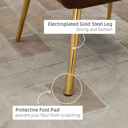 Retro Style Velvet Armchairs, Upholstered Accent Chairs with Golden Steel Legs, Modern Vanity Chairs For Living Room, Bedroom, Set of 2, Light Brown