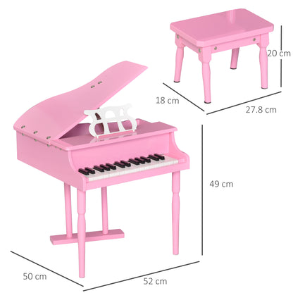 Modern Kids Piano 30 Keys Set of 2 Mini Toy for Child Grand Piano with Music Stand and Bench, Best Gifts Pink