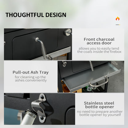 Outsunny Adjustable Charcoal Pan BBQ, with Thermometer and Warming Rack