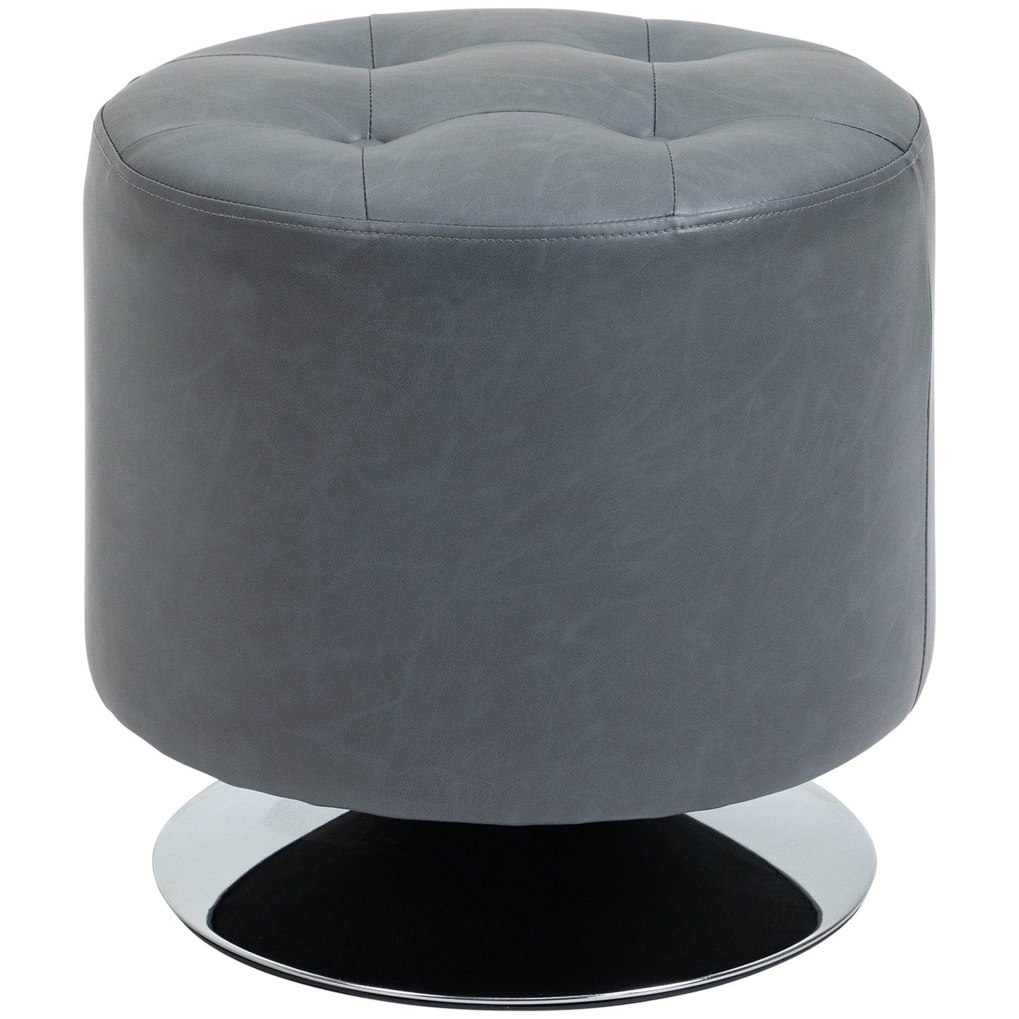 360° Swivel Foot Stool Round PU Ottoman with Thick Sponge Padding and Solid Steel Base, Grey