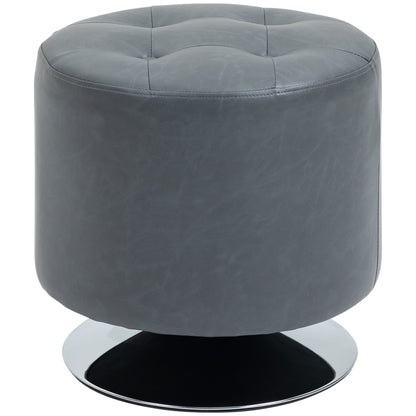 360° Swivel Foot Stool Round PU Ottoman with Thick Sponge Padding and Solid Steel Base, Grey