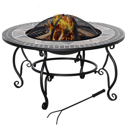 Outsunny 2-in-1 Outdoor Fire Pit, Patio Heater with Cooking BBQ Grill, Firepit Bowl with Spark Screen Cover, Fire Poker for Backyard Bonfire