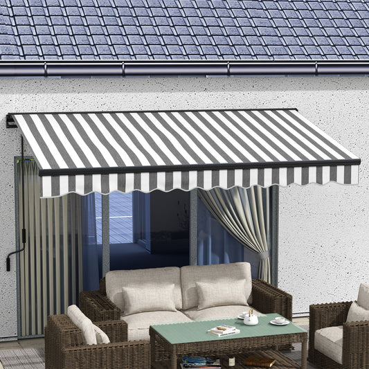 Outsunny 3.5 x 2.5m Aluminium Frame Electric Awning, Retractable Awning Sun Canopies for Patio Door Window, Grey and White