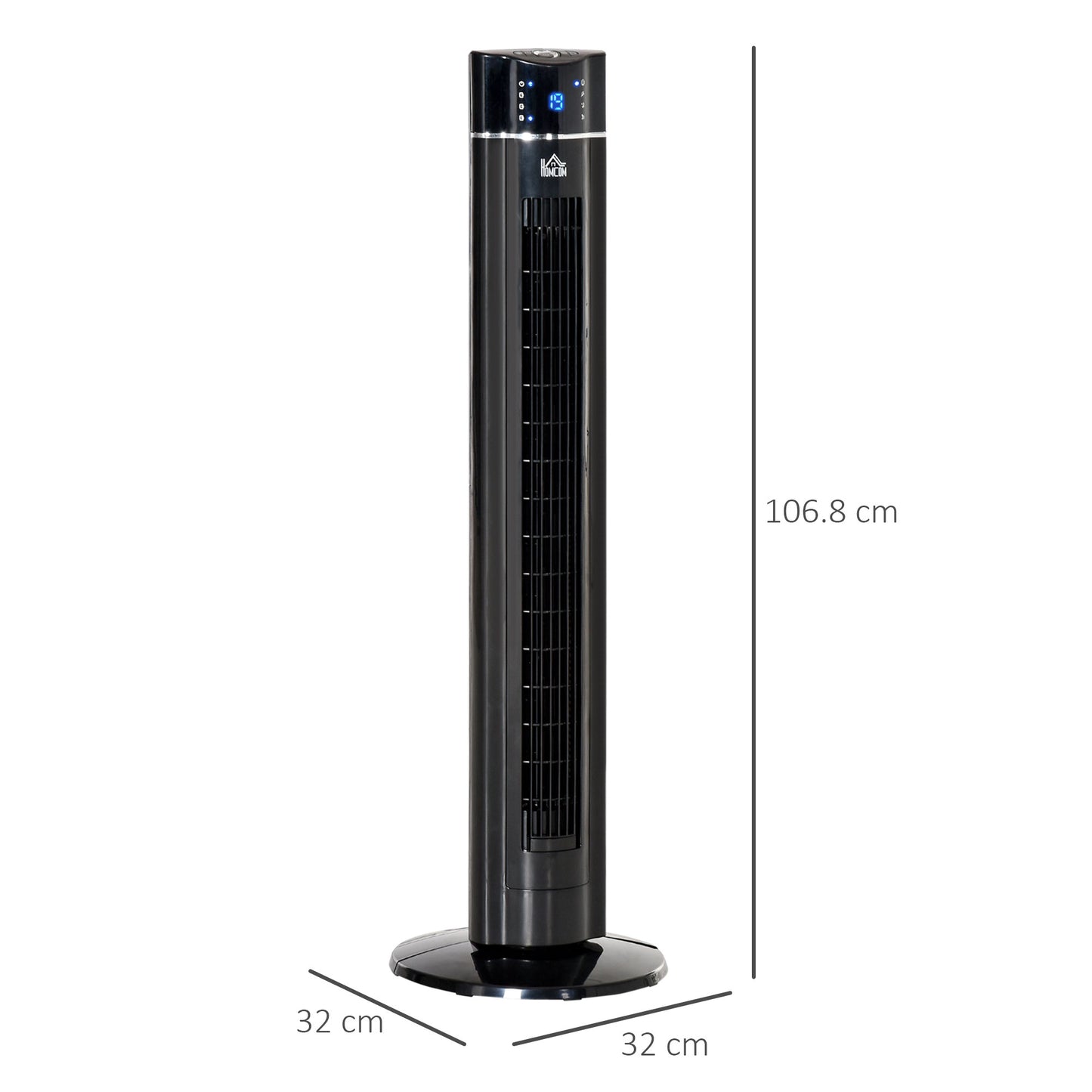 42" Anion Tower Fan Cooling for Bedroom with 3 Speed, 8h Timer, Oscillating, LED Panel, Remote Controller, Black