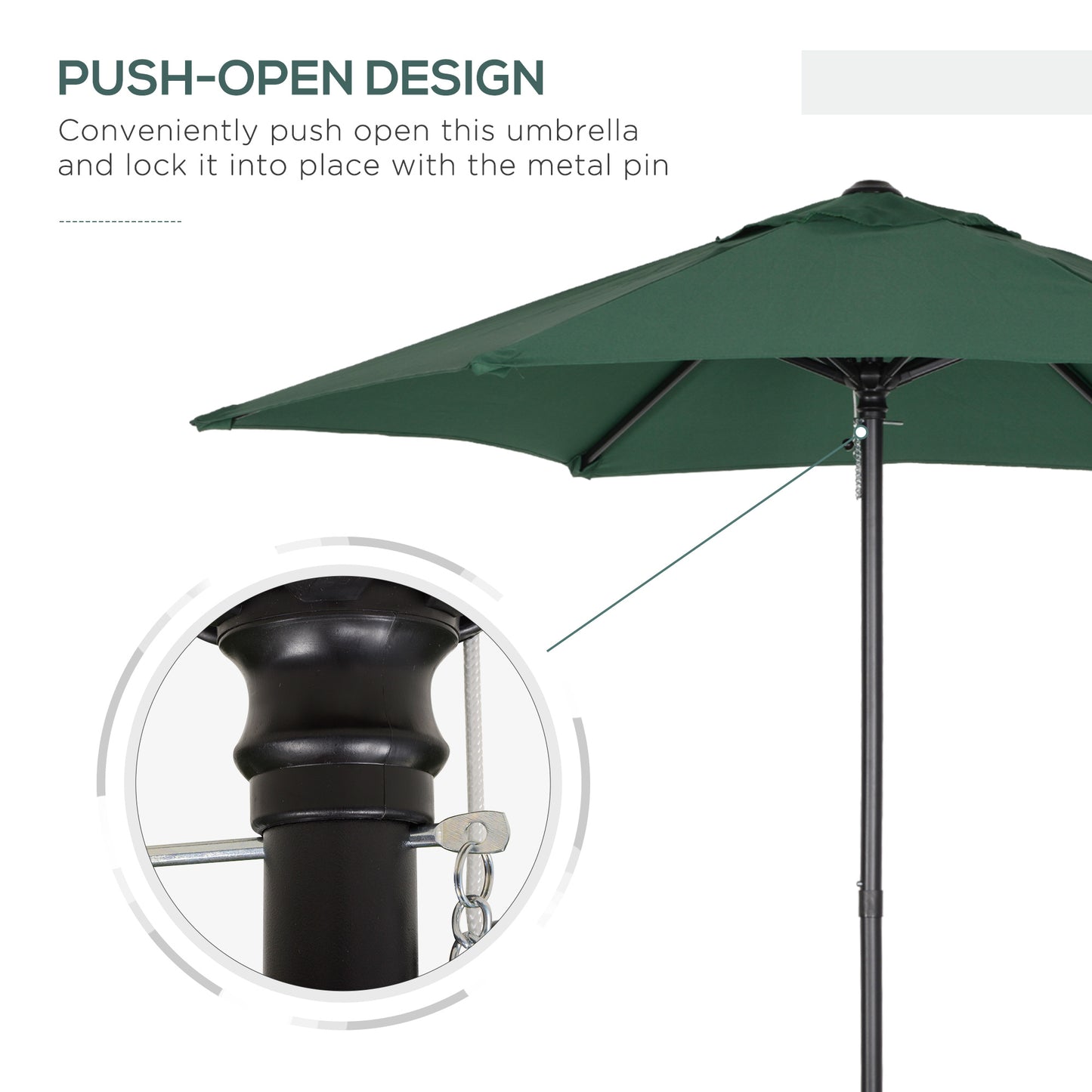 2m Patio Parasol Umbrella, Outdoor Sun Shade with 6 Sturdy Ribs for Balcony, Bench, Garden, Green