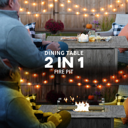 Outsunny 50,000 BTU Gas Fire Pit Table with Cover, Glass Screen and Glass Beads, Grey