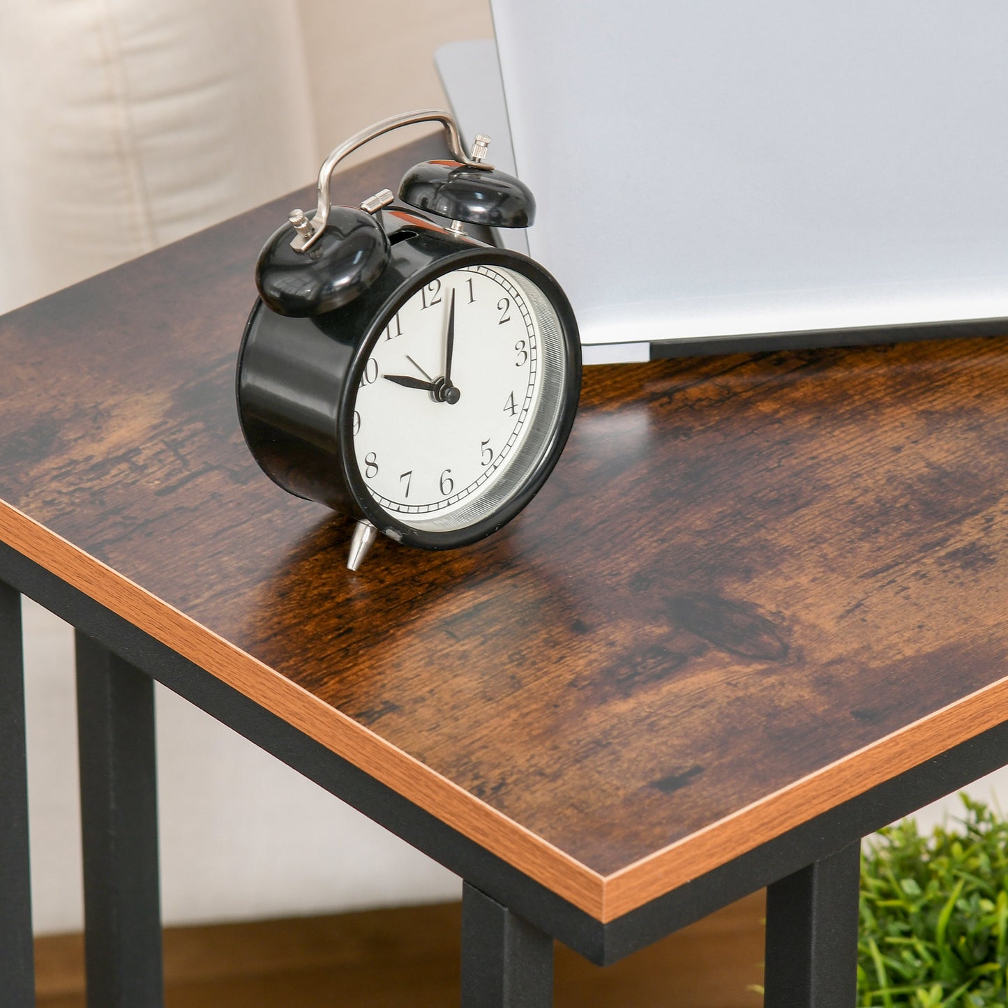 Mobile Sofa Side End Coffee Table C Shape Laptop Stand Metal Frame Rolling Castors Storage Wooden Trolley