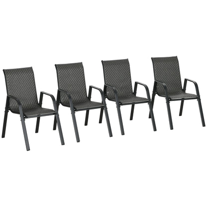 Outsunny Stackable Outdoor Rattan Chairs Set of 4 with Armrests and Backrest, Mixed Grey