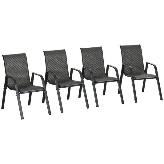 Outsunny Stackable Outdoor Rattan Chairs Set of 4 with Armrests and Backrest, Mixed Grey