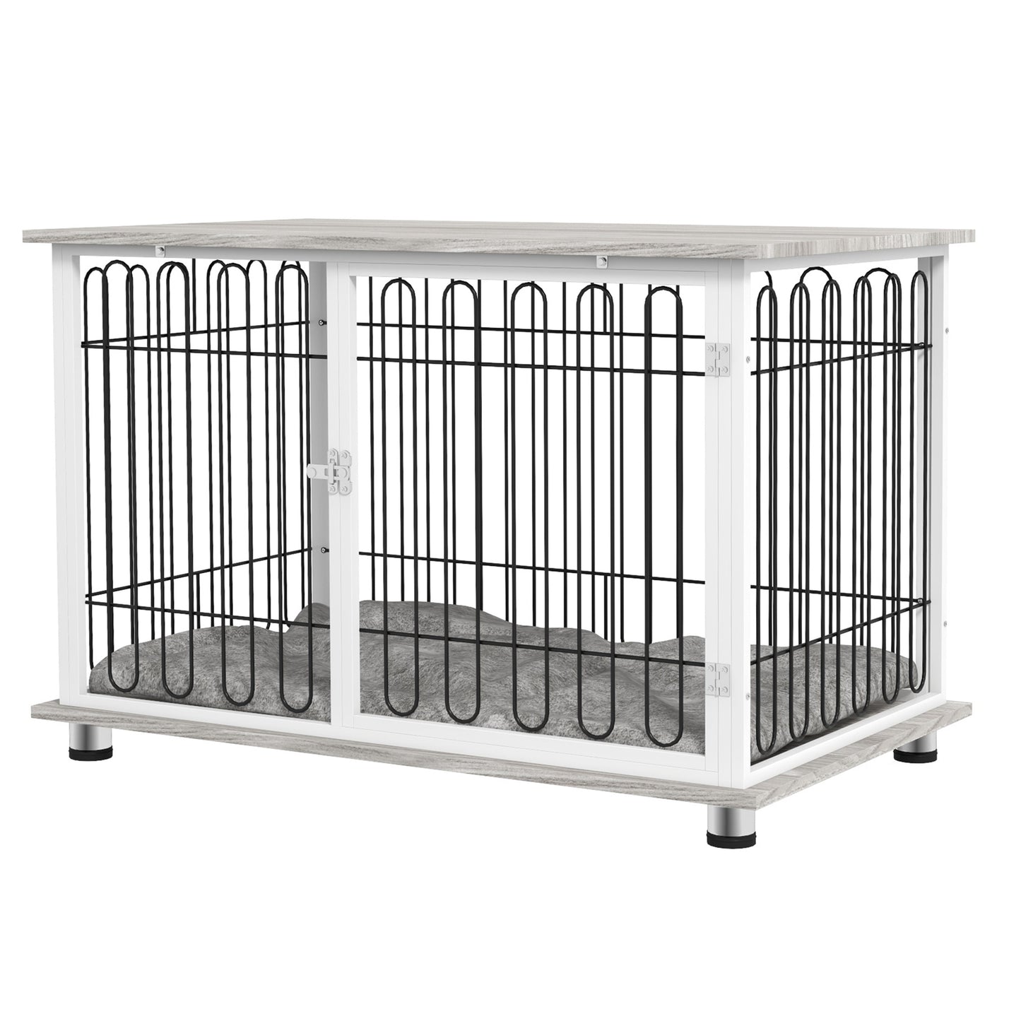 Large Dog Crate Furniture Side Table | Washable Cushion | Lockable Door | Steel Wire Ventilation | Large Dogs up to 35kg | 105 x 68 x 75cm | Graphite