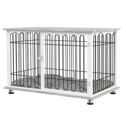 Large Dog Crate Furniture Side Table | Washable Cushion | Lockable Door | Steel Wire Ventilation | Large Dogs up to 35kg | 105 x 68 x 75cm | Graphite
